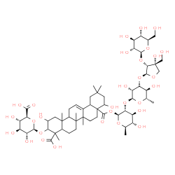 ChemSpider 2D Image | 6-Deoxy-2-O-{6-deoxy-3-O-[(2S,3R,4R)-3-(beta-D-glucopyranosyloxy)-4-hydroxy-4-(hydroxymethyl)tetrahydro-2-furanyl]-alpha-L-altropyranosyl}-1-O-[3-(beta-D-glucopyranuronosyloxy)-2,22,23-trihydroxy-23,2
8-dioxoolean-12-en-28-yl]-beta-D-glucopyranose | C59H92O30