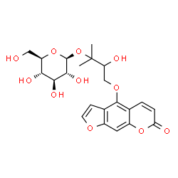 ChemSpider 2D Image | 3-Hydroxy-2-methyl-4-[(7-oxo-7H-furo[3,2-g]chromen-4-yl)oxy]-2-butanyl beta-D-glucopyranoside | C22H26O11