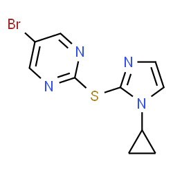 ChemSpider 2D Image | 5-Bromo-2-[(1-cyclopropyl-1H-imidazol-2-yl)sulfanyl]pyrimidine | C10H9BrN4S