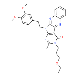 ChemSpider 2D Image | 11-[2-(3,4-Dimethoxyphenyl)ethyl]-3-(3-ethoxypropyl)-2-methyl-3,11-dihydro-4H-pyrimido[5',4':4,5]pyrrolo[2,3-b]quinoxalin-4-one | C28H31N5O4