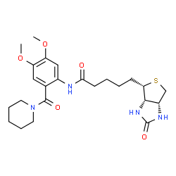 ChemSpider 2D Image | N-[4,5-Dimethoxy-2-(1-piperidinylcarbonyl)phenyl]-5-[(3aS,4S,6aR)-2-oxohexahydro-1H-thieno[3,4-d]imidazol-4-yl]pentanamide | C24H34N4O5S