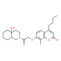 ChemSpider 2D Image | 4-Butyl-7-[2-(4a-hydroxyoctahydro-2(1H)-isoquinolinyl)-2-oxoethoxy]-8-methyl-2H-chromen-2-one | C25H33NO5