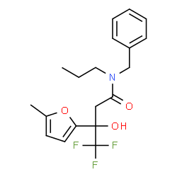 ChemSpider 2D Image | N-Benzyl-4,4,4-trifluoro-3-hydroxy-3-(5-methyl-2-furyl)-N-propylbutanamide | C19H22F3NO3