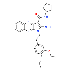ChemSpider 2D Image | 2-Amino-N-cyclopentyl-1-[2-(3,4-diethoxyphenyl)ethyl]-1H-pyrrolo[2,3-b]quinoxaline-3-carboxamide | C28H33N5O3