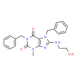 ChemSpider 2D Image | 1,7-Dibenzyl-8-[(2-hydroxyethyl)amino]-3-methyl-3,7-dihydro-1H-purine-2,6-dione | C22H23N5O3