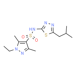 ChemSpider 2D Image | 1-Ethyl-N-(5-isobutyl-1,3,4-thiadiazol-2-yl)-3,5-dimethyl-1H-pyrazole-4-sulfonamide | C13H21N5O2S2