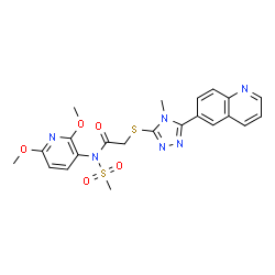 ChemSpider 2D Image | N-(2,6-Dimethoxy-3-pyridinyl)-2-{[4-methyl-5-(6-quinolinyl)-4H-1,2,4-triazol-3-yl]sulfanyl}-N-(methylsulfonyl)acetamide | C22H22N6O5S2
