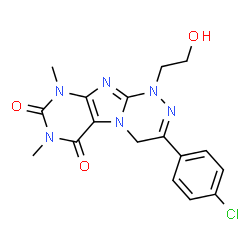 ChemSpider 2D Image | 8H-1,2,4a,6,8,9-Hexaazafluorene-5,7-dione, 3-(4-chlorophenyl)-1-(2-hydroxyethyl)-6,8-dimethyl-1,4-dihydro- | C17H17ClN6O3