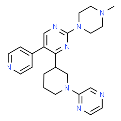 ChemSpider 2D Image | 2-(4-Methyl-1-piperazinyl)-4-[1-(2-pyrazinyl)-3-piperidinyl]-5-(4-pyridinyl)pyrimidine | C23H28N8