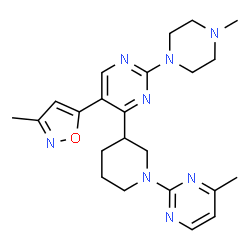 ChemSpider 2D Image | 5-(3-Methyl-1,2-oxazol-5-yl)-2-(4-methyl-1-piperazinyl)-4-[1-(4-methyl-2-pyrimidinyl)-3-piperidinyl]pyrimidine | C23H30N8O