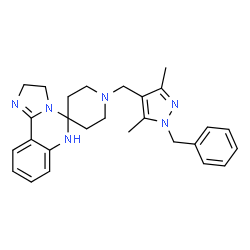 ChemSpider 2D Image | 1'-[(1-Benzyl-3,5-dimethyl-1H-pyrazol-4-yl)methyl]-2,6-dihydro-3H-spiro[imidazo[1,2-c]quinazoline-5,4'-piperidine] | C27H32N6