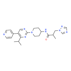 ChemSpider 2D Image | N-{1-[4-Isopropyl-5-(4-pyridinyl)-2-pyrimidinyl]-4-piperidinyl}-2-methyl-3-(1H-1,2,4-triazol-1-yl)propanamide | C23H30N8O