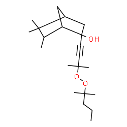 ChemSpider 2D Image | 5,5,6-Trimethyl-2-{3-methyl-3-[(2-methyl-2-pentanyl)peroxy]-1-butyn-1-yl}bicyclo[2.2.1]heptan-2-ol | C21H36O3