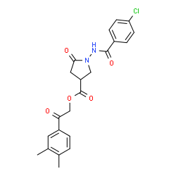 ChemSpider 2D Image | 2-(3,4-Dimethylphenyl)-2-oxoethyl 1-[(4-chlorobenzoyl)amino]-5-oxo-3-pyrrolidinecarboxylate | C22H21ClN2O5