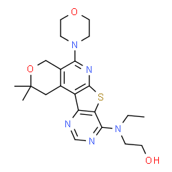 ChemSpider 2D Image | 2-{[2,2-Dimethyl-5-(4-morpholinyl)-1,4-dihydro-2H-pyrano[4'',3'':4',5']pyrido[3',2':4,5]thieno[3,2-d]pyrimidin-8-yl](ethyl)amino}ethanol | C22H29N5O3S