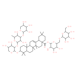ChemSpider 2D Image | 6-O-Hexopyranosyl-1-O-(28-oxo-3-{[pentopyranosyl-(1->3)-6-deoxyhexopyranosyl-(1->2)pentopyranosyl]oxy}olean-12-en-28-yl)hexopyranose | C58H94O25