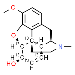 ChemSpider 2D Image | Morphinan-6-ol-5,6,7,8,13,14-13C6, 7,8-didehydro-4,5-epoxy-3-methoxy-17-methyl-, (5α,6α)- | C1213C6H21NO3