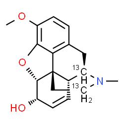 ChemSpider 2D Image | Morphinan-6-ol-9,16-13C2, 7,8-didehydro-4,5-epoxy-3-methoxy-17-methyl-, (5α,6α)- | C1613C2H21NO3