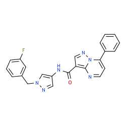 ChemSpider 2D Image | N-[1-(3-Fluorobenzyl)-1H-pyrazol-4-yl]-7-phenylpyrazolo[1,5-a]pyrimidine-3-carboxamide | C23H17FN6O