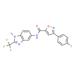 ChemSpider 2D Image | 3-(4-Fluorophenyl)-N-[1-methyl-2-(trifluoromethyl)-1H-benzimidazol-5-yl]-1,2-oxazole-5-carboxamide | C19H12F4N4O2