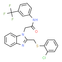 ChemSpider 2D Image | 2-(2-{[(2-Chlorophenyl)sulfanyl]methyl}-1H-benzimidazol-1-yl)-N-[3-(trifluoromethyl)phenyl]acetamide | C23H17ClF3N3OS