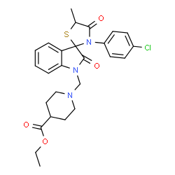 ChemSpider 2D Image | Ethyl 1-{[3'-(4-chlorophenyl)-5'-methyl-2,4'-dioxospiro[indole-3,2'-[1,3]thiazolidin]-1(2H)-yl]methyl}-4-piperidinecarboxylate | C26H28ClN3O4S