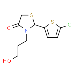 ChemSpider 2D Image | 2-(5-Chloro-2-thienyl)-3-(3-hydroxypropyl)-1,3-thiazolidin-4-one | C10H12ClNO2S2