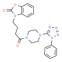 ChemSpider 2D Image | 3-{4-Oxo-4-[4-(1-phenyl-1H-tetrazol-5-yl)-1-piperazinyl]butyl}-1,3-benzoxazol-2(3H)-one | C22H23N7O3