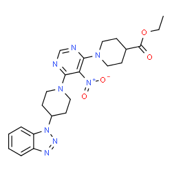 ChemSpider 2D Image | Ethyl 1-{6-[4-(1H-benzotriazol-1-yl)-1-piperidinyl]-5-nitro-4-pyrimidinyl}-4-piperidinecarboxylate | C23H28N8O4