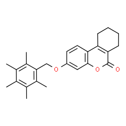 ChemSpider 2D Image | 3-[(Pentamethylbenzyl)oxy]-7,8,9,10-tetrahydro-6H-benzo[c]chromen-6-one | C25H28O3
