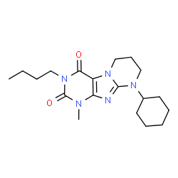 ChemSpider 2D Image | 3-Butyl-9-cyclohexyl-1-methyl-6,7,8,9-tetrahydropyrimido[2,1-f]purine-2,4(1H,3H)-dione | C19H29N5O2