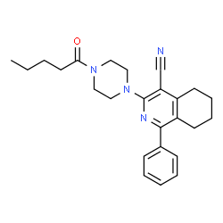 ChemSpider 2D Image | 3-(4-Pentanoyl-1-piperazinyl)-1-phenyl-5,6,7,8-tetrahydro-4-isoquinolinecarbonitrile | C25H30N4O