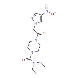 ChemSpider 2D Image | N,N-Diethyl-4-[(4-nitro-1H-pyrazol-1-yl)acetyl]-1-piperazinecarboxamide | C14H22N6O4