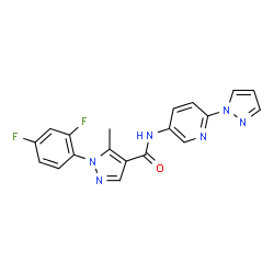 ChemSpider 2D Image | 1-(2,4-Difluorophenyl)-5-methyl-N-[6-(1H-pyrazol-1-yl)-3-pyridinyl]-1H-pyrazole-4-carboxamide | C19H14F2N6O