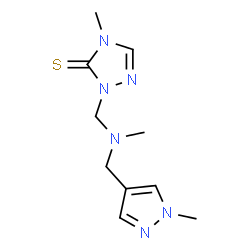 ChemSpider 2D Image | 4-Methyl-2-({methyl[(1-methyl-1H-pyrazol-4-yl)methyl]amino}methyl)-2,4-dihydro-3H-1,2,4-triazole-3-thione | C10H16N6S