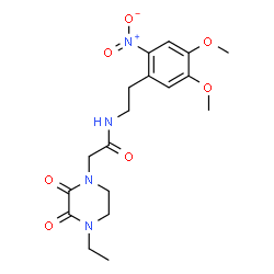 ChemSpider 2D Image | N-[2-(4,5-Dimethoxy-2-nitrophenyl)ethyl]-2-(4-ethyl-2,3-dioxo-1-piperazinyl)acetamide | C18H24N4O7