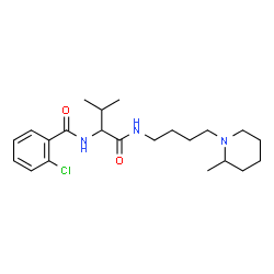 ChemSpider 2D Image | 2-Chloro-N-(3-methyl-1-{[4-(2-methyl-1-piperidinyl)butyl]amino}-1-oxo-2-butanyl)benzamide | C22H34ClN3O2