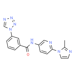 ChemSpider 2D Image | N-[6-(2-Methyl-1H-imidazol-1-yl)-3-pyridinyl]-3-(1H-tetrazol-1-yl)benzamide | C17H14N8O
