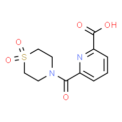 ChemSpider 2D Image | 6-[(1,1-Dioxido-4-thiomorpholinyl)carbonyl]-2-pyridinecarboxylic acid | C11H12N2O5S