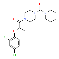 ChemSpider 2D Image | 2-(2,4-Dichlorophenoxy)-1-[4-(1-piperidinylcarbonyl)-1-piperazinyl]-1-propanone | C19H25Cl2N3O3