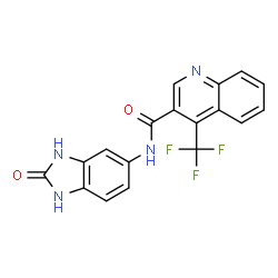 ChemSpider 2D Image | N-(2-Oxo-2,3-dihydro-1H-benzimidazol-5-yl)-4-(trifluoromethyl)-3-quinolinecarboxamide | C18H11F3N4O2