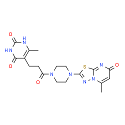 ChemSpider 2D Image | 6-Methyl-5-{3-[4-(5-methyl-7-oxo-7H-[1,3,4]thiadiazolo[3,2-a]pyrimidin-2-yl)-1-piperazinyl]-3-oxopropyl}-2,4(1H,3H)-pyrimidinedione | C18H21N7O4S