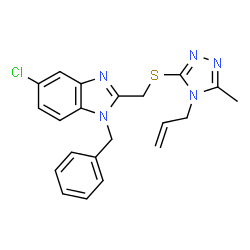 ChemSpider 2D Image | 2-{[(4-Allyl-5-methyl-4H-1,2,4-triazol-3-yl)sulfanyl]methyl}-1-benzyl-5-chloro-1H-benzimidazole | C21H20ClN5S
