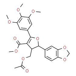 ChemSpider 2D Image | Methyl 4-(acetoxymethyl)-5-(1,3-benzodioxol-5-yl)-2-(3,4,5-trimethoxyphenyl)-4,5-dihydro-3-furancarboxylate | C25H26O10