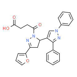 ChemSpider 2D Image | 4-[5-(2-Furyl)-1',3'-diphenyl-3,4-dihydro-1'H,2H-3,4'-bipyrazol-2-yl]-4-oxobutanoic acid | C26H22N4O4