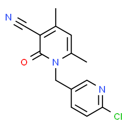 ChemSpider 2D Image | 1-[(6-Chloro-3-pyridinyl)methyl]-4,6-dimethyl-2-oxo-1,2-dihydro-3-pyridinecarbonitrile | C14H12ClN3O
