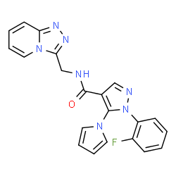 ChemSpider 2D Image | 1-(2-Fluorophenyl)-5-(1H-pyrrol-1-yl)-N-([1,2,4]triazolo[4,3-a]pyridin-3-ylmethyl)-1H-pyrazole-4-carboxamide | C21H16FN7O