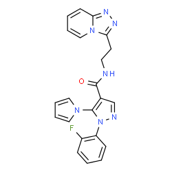 ChemSpider 2D Image | 1-(2-Fluorophenyl)-5-(1H-pyrrol-1-yl)-N-[2-([1,2,4]triazolo[4,3-a]pyridin-3-yl)ethyl]-1H-pyrazole-4-carboxamide | C22H18FN7O