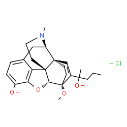 ChemSpider 2D Image | (5alpha,6beta,14beta)-18-(2-Hydroxy-2-pentanyl)-6-methoxy-17-methyl-7,8-didehydro-18,19-dihydro-4,5-epoxy-6,14-ethenomorphinan-3-ol hydrochloride (1:1) | C25H34ClNO4