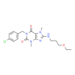 ChemSpider 2D Image | 1-(4-Chlorobenzyl)-8-[(3-ethoxypropyl)amino]-3,7-dimethyl-3,7-dihydro-1H-purine-2,6-dione | C19H24ClN5O3